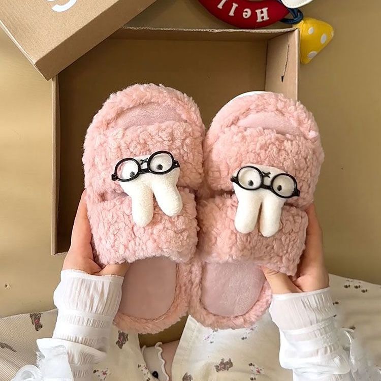 Cute Cartoon Miffy Rabbit Fur Slippers for Women 2026 Autumn and Winter New Style Non-Slip Lazy Casual Home Slippers