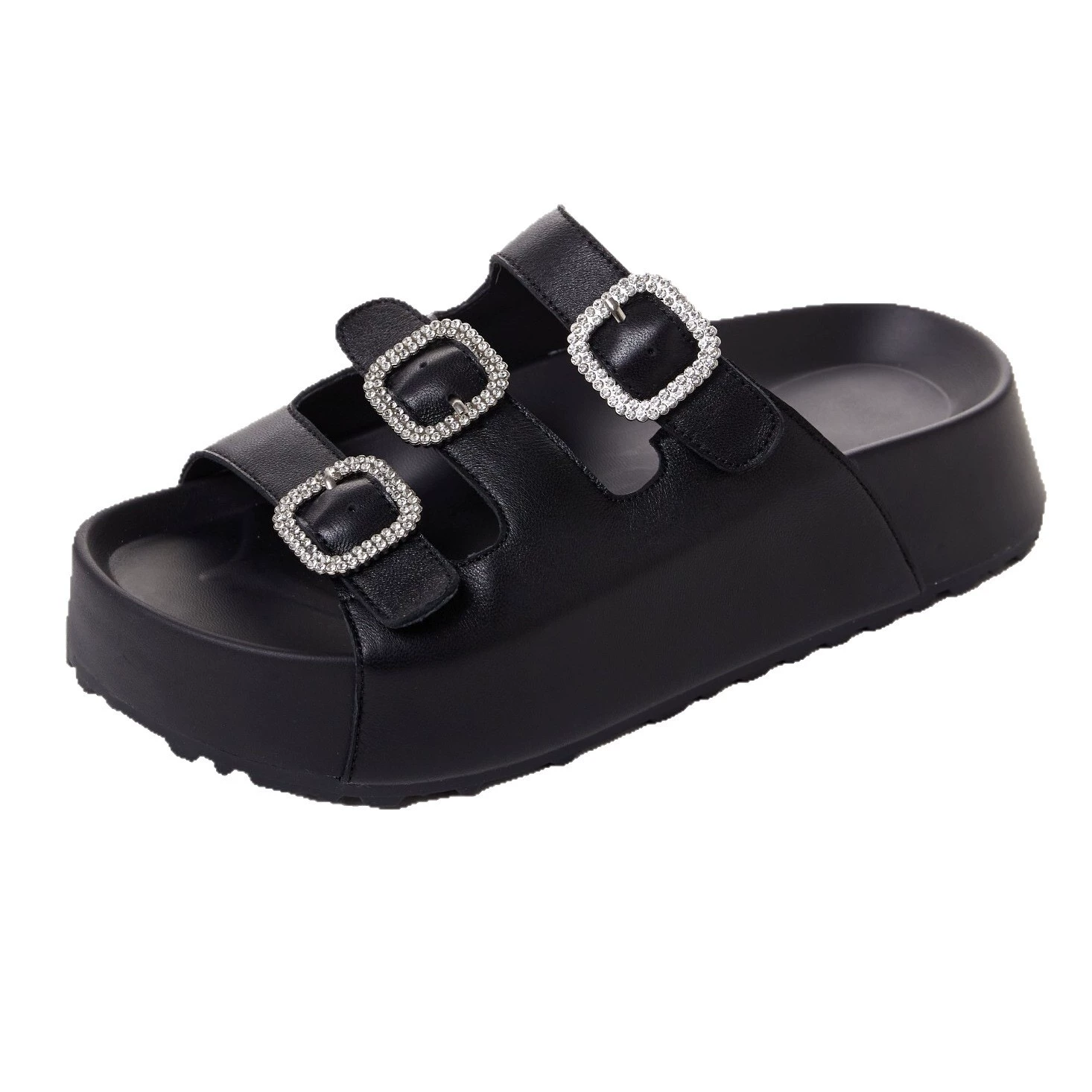 Slippers platform, footwear, summer belt, universal buckle, European style, genuine leather