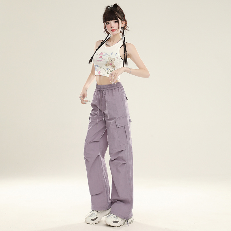 Internet Celebrity Popular High-Quality American Quick-Drying Overalls for Women Spring and Summer New Style Small Casual Straight Paratrooper Pants