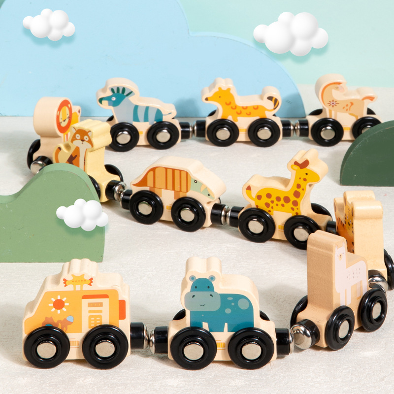 CPCCE 11 secciones animales digitales coche tractor tren cognitivo iluminación juguetes de madera de educación temprana