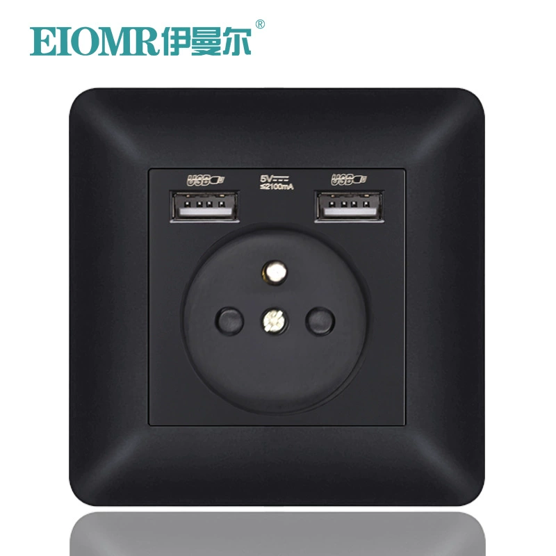 Европейская панель настенного розетка, двойной USB, стандарт Франции/Германии, варианты из прозрачного стекла и нержавеющей стали