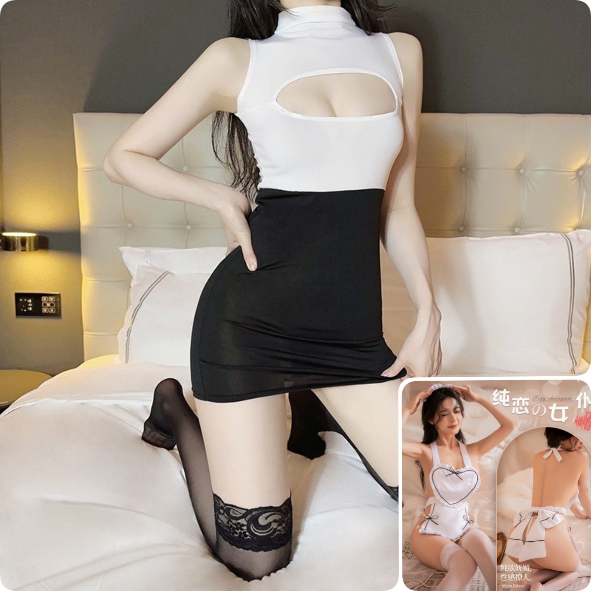 메이드복 슈트 + 화이트 모델 매칭 양말 + 0575 비서복