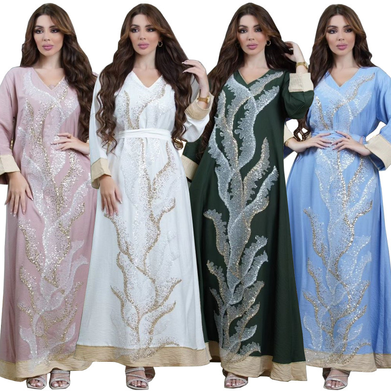 Ab330 Muslim Robe Sequin Embroider Fashion Abaya Middle East Women's Clothing Arab Clothing Home Leisure display picture 1