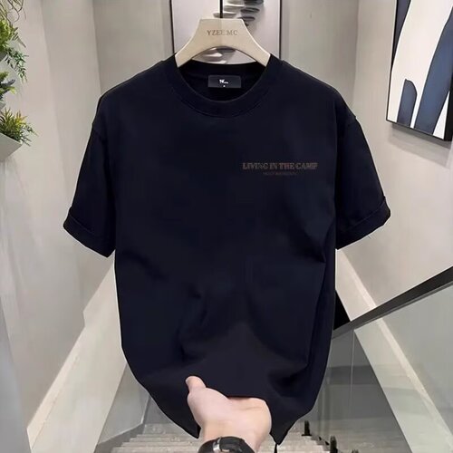 Heavyweight pure cotton hip-hop American punk-style T-shirt with trendy letter print for men, summer round neck casual short-sleeve sun protection clothing