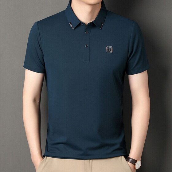 Summer new men's lapel short sleeve POLO shirt fashion men's top thin rhinestone half sleeve T-shirt