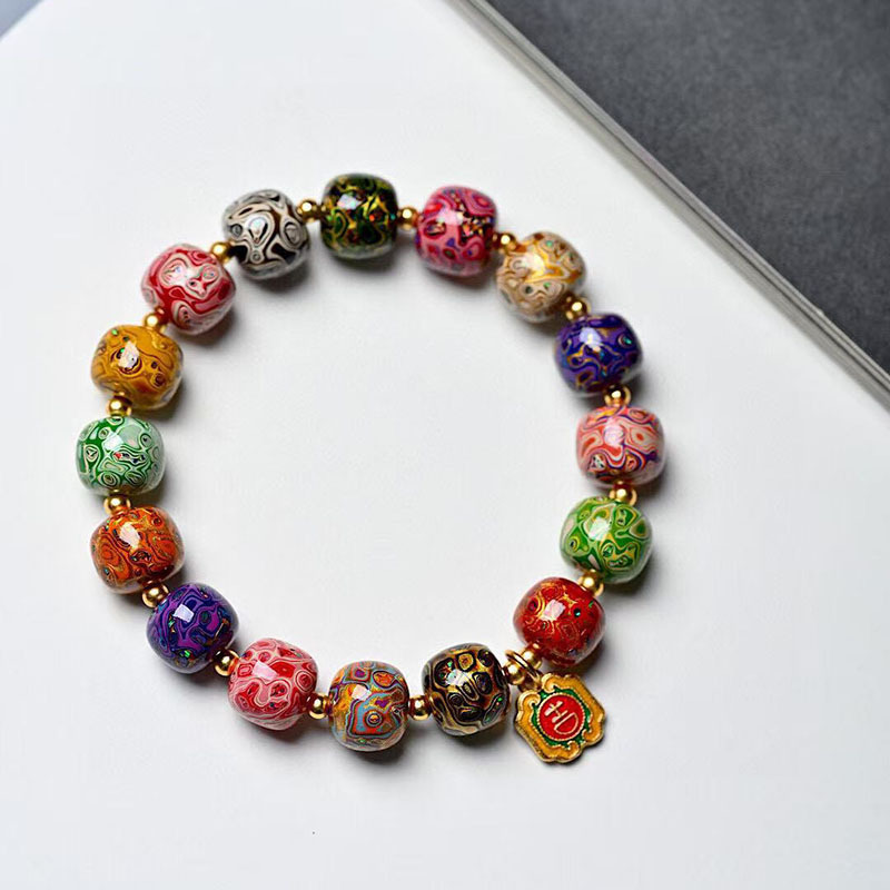 新款精品大漆珠欧泊10*11mm吉祥款手串国潮新中式文玩手链