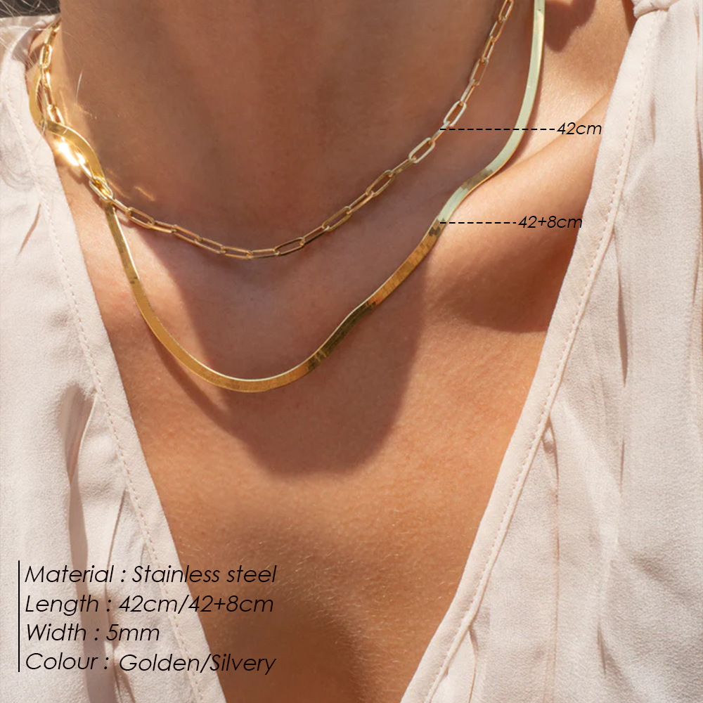 316 Stainless Steel Material 316 Stainless Steel Geometric Solid Color Basic Simple Style Classic Style Paperclip Chain Snake Chain Double Layer Necklaces Chain Necklace For Women's