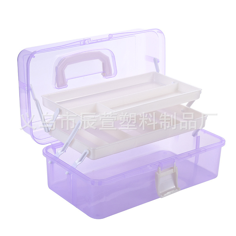 透明塑料美术美甲工具箱 可折叠多色医药箱 渔具收纳盒化妆品收纳