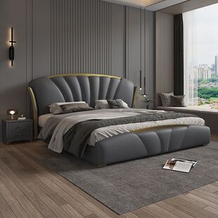 Customized Large Bed, Light Luxury Style, Double Bed with Soft Upholstery, Italian Modern Minimalist Bed, Wedding Master Bedroom, Internet-Famous Bed, 2025 Cross-Border