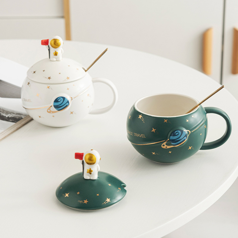 Astronauta creativo Astronauta Planet Taza de cerámica Taza de café Taza de agua de oficina Juego de caja de regalo