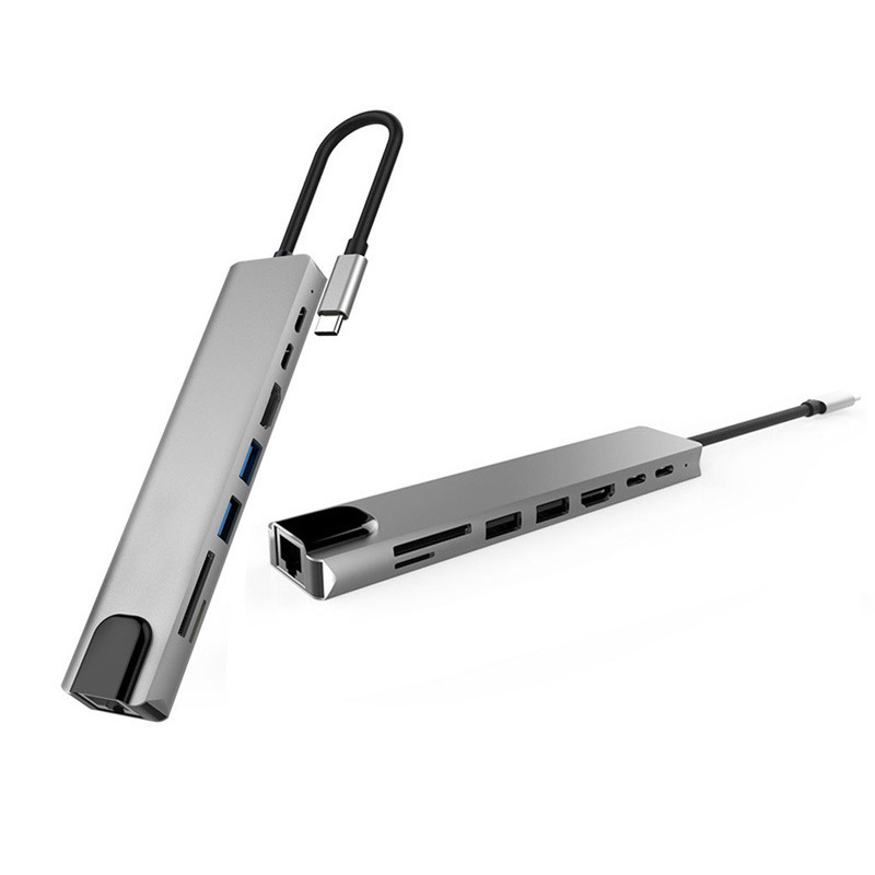 8-in-1 ドッキング ステーション 100 メートル ネットワーク ポート SD/TF カード リーダー USB3.0 HDMI コンバータ PD100W 充電|undefined
