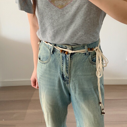 Bohemian-style round bead braided knot ethnic handmade wood beads women's waistband casual vacation style beautiful waist cord