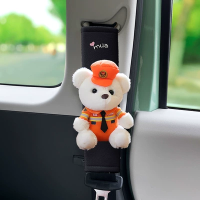 Seat belt shoulder pad Cute Car Neck Anti-Strangle Children's - black-velvet-orange-bear