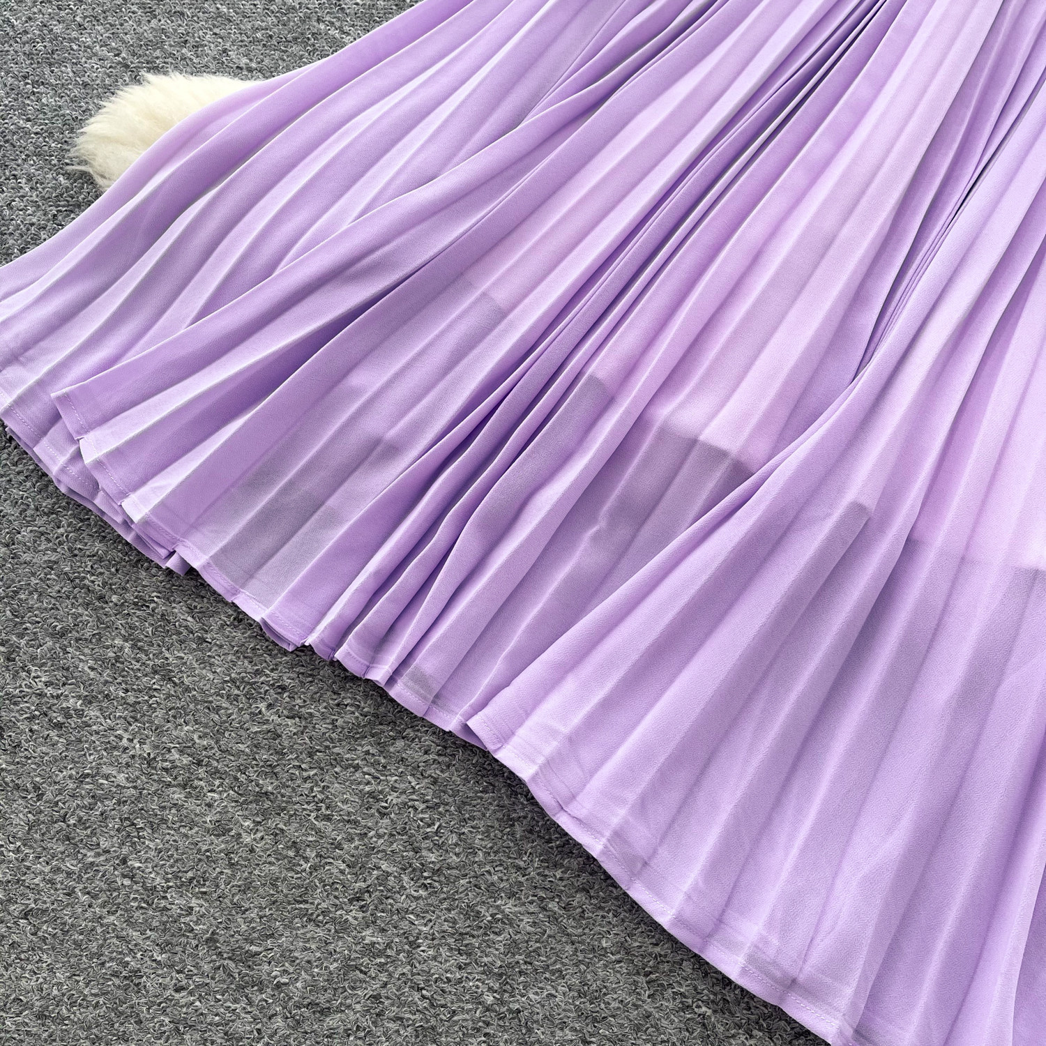 Elegant A-Line Dress Lace Trim Slimming Pleated Long Skirt Casual Professional Summer Dress For Women_ecoleips.com