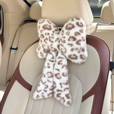 Waist support – Fur Leopard Print Ribbon Headrest - coffee-color-1-headrest