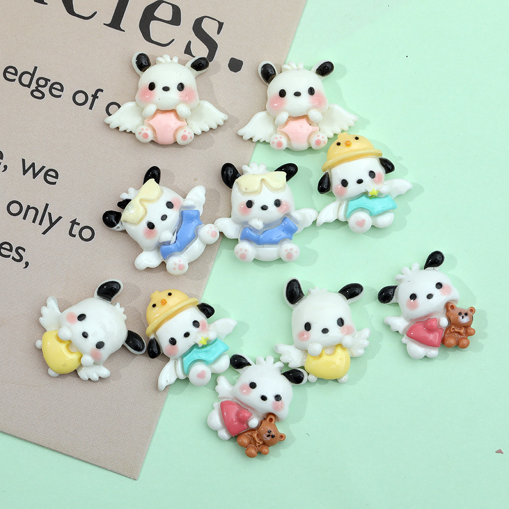 Alas de Ángel de dibujos animados sombrero amarillo Pacha perro resina accesorios DIY crema pegamento Pacha teléfono caso accesorios de pelo parche al por mayor