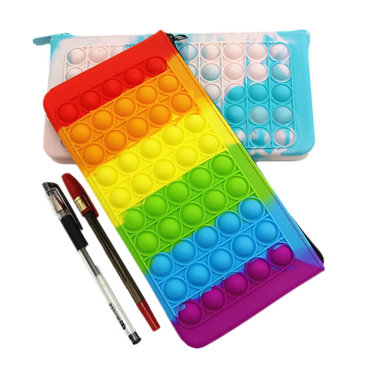 De silicona de gran capacidad de la burbuja caja de lápices de música de color del arco iris descompresión cremallera bolsa multifuncional estudiante papelería bolsa de almacenamiento caja de lápices