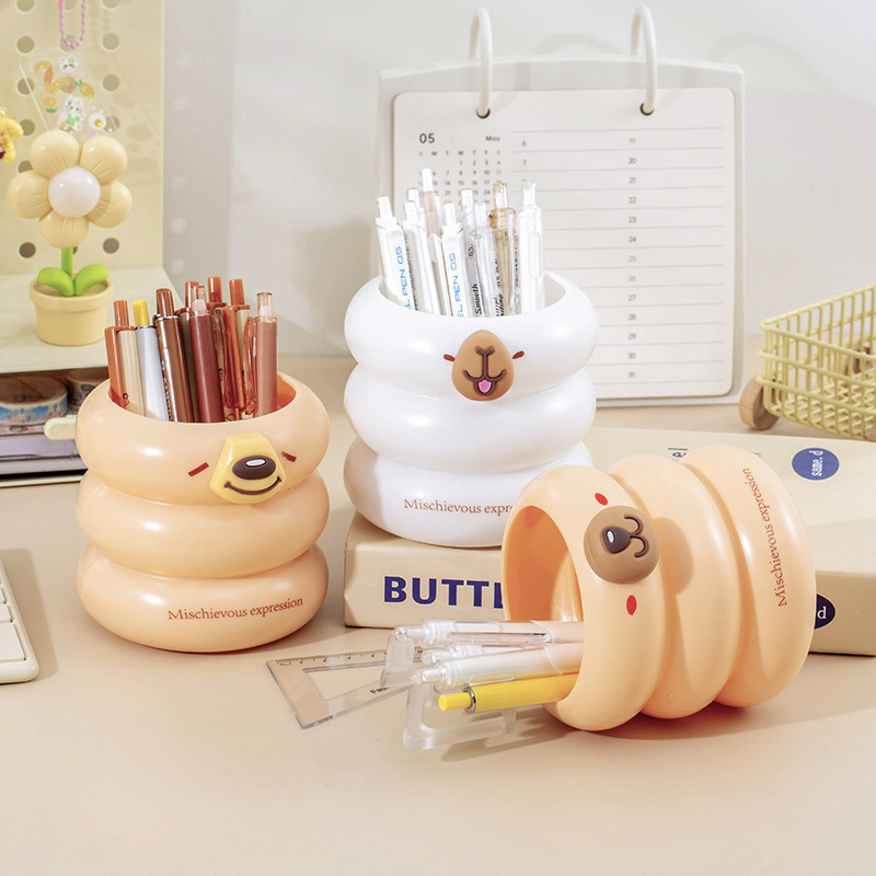クリエイティブかわいいペンホルダーオフィス学生寮大容量デスクトップ文具ペンボックス化粧ブラシ整理収納バケツ|undefined