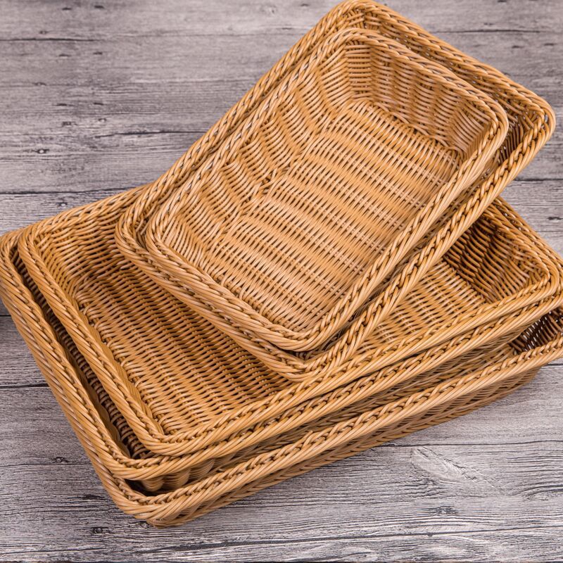 A1744 Imitation Rattan Rectangular Bread Basket Rattan Basket Storage Basket Plastic Storage Basket Storage Basket
