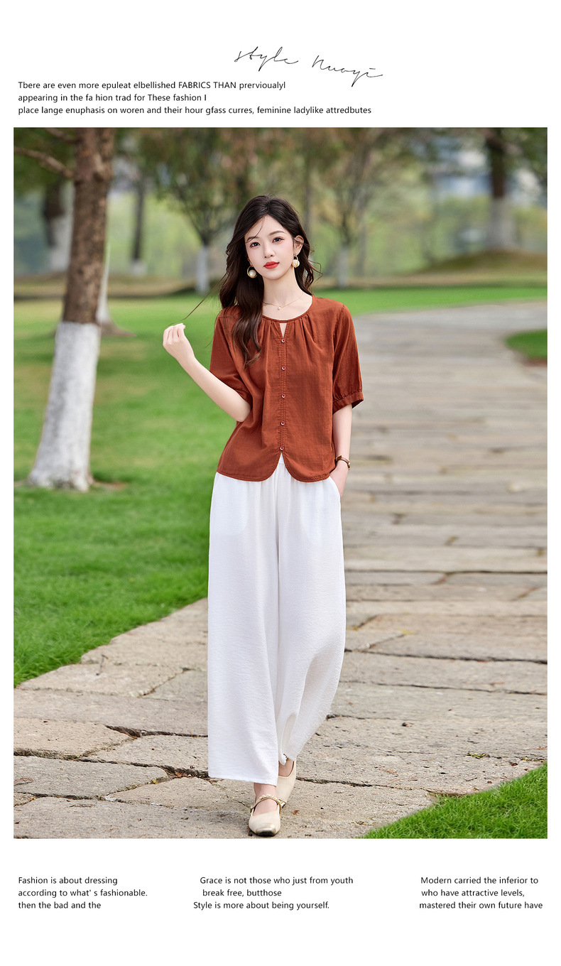 Bộ sơ mi phối quần ống đứng hai mảnh phong cách tân cổ điển MM6615 — màu sắc, xanh lá cây chi tiết 20