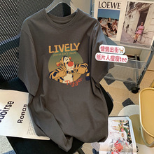 纯棉欧美上衣中长款韩版宽松大码休闲减龄短袖t恤女时尚百搭夏季