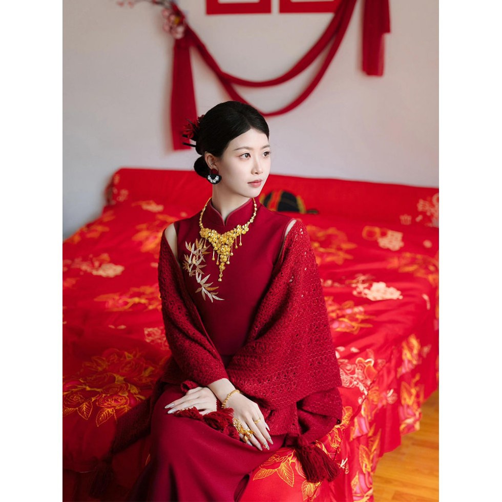 Morning gown new Chinese cheongsam new bridal wedding toast dress engagement dress high-end light luxury waist dress