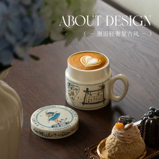 卡通小精灵陶瓷水杯可加印logo批发厂家源头牛奶咖啡带盖陶瓷杯