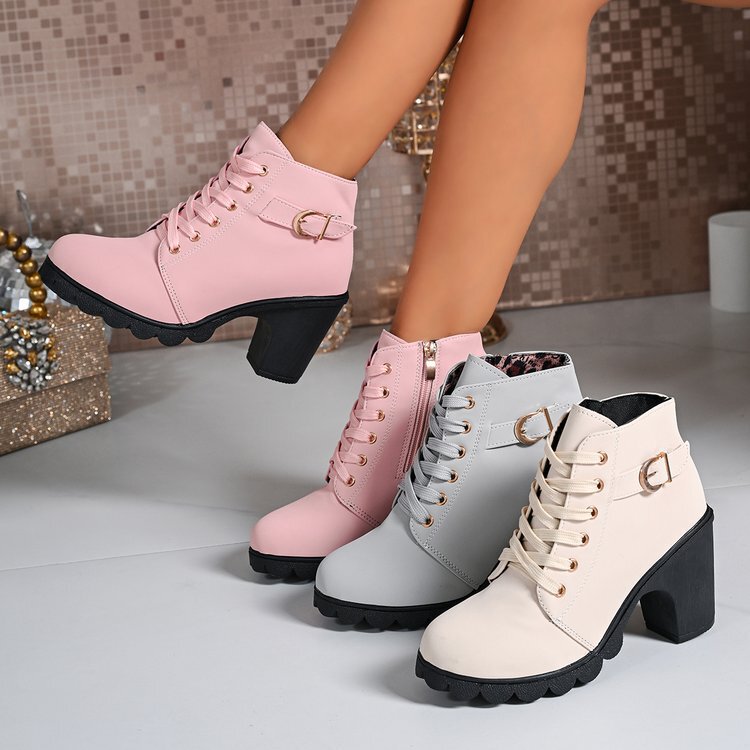 Women's Martin Boots 2026 New Cross-Border European and American Style Combat Boots Round Toe Chunky Heel Lace-Up Side Zipper Ankle Boots Women's Martin Boots 2026 New Cross-Border European and American Style Combat Boots Round Toe Chunky Heel Lace-Up Side Zipper Ankle Boots