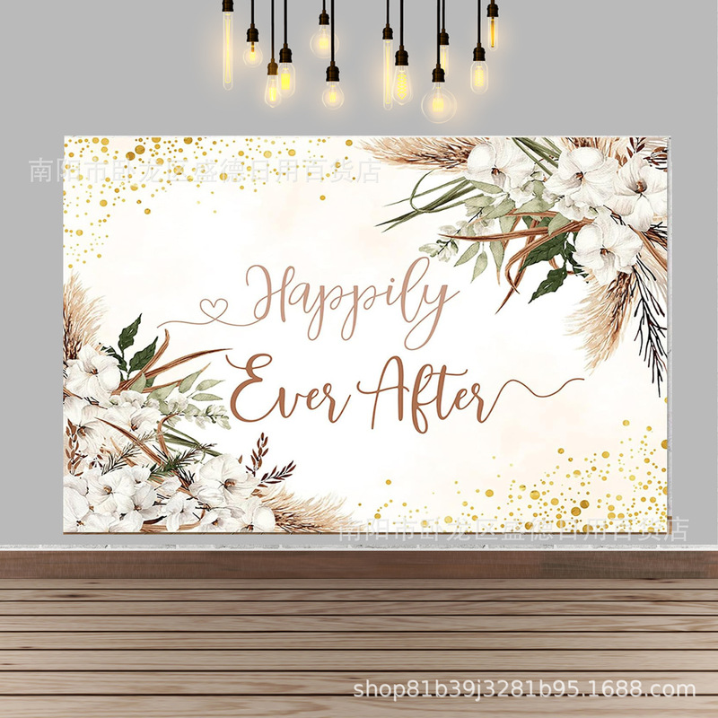 White Bohemian Bridal Shower Wedding Party Decoration Banner Engagement Atmosphere Layout Photography Background Cloth