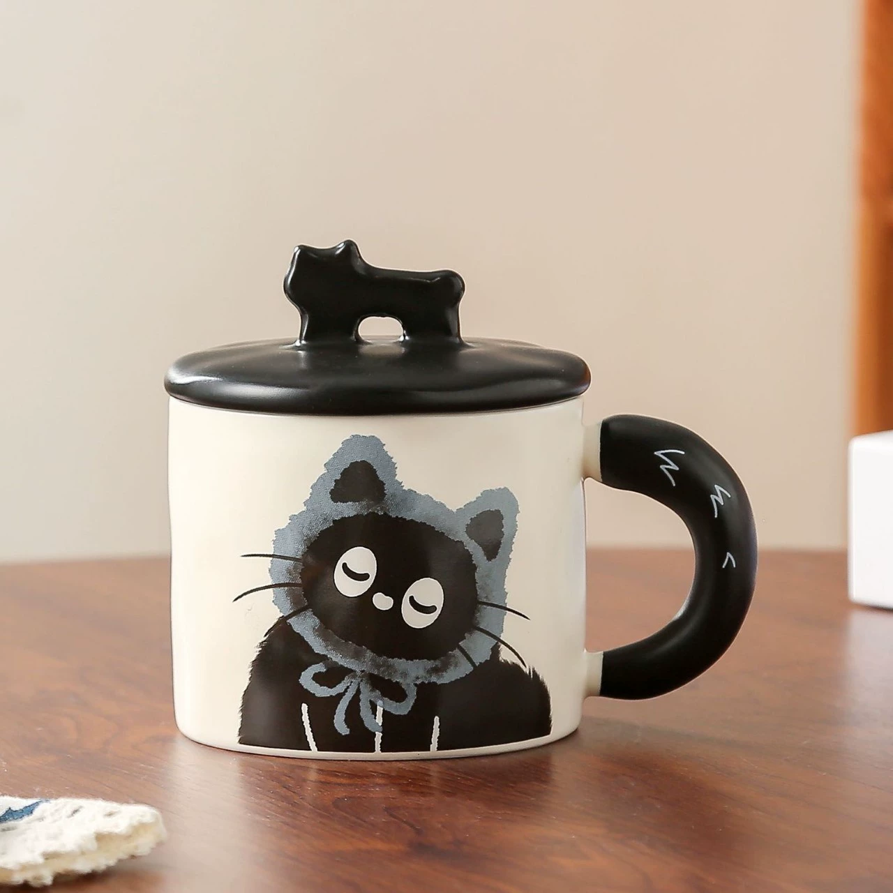 Cat Ceramic Mug, Cute Illustrated Ceramic Cup, 301–400 ml, Gift Box Option