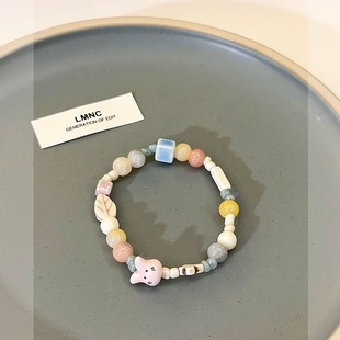 Small Fresh Colorful Ceramic Cat Bracelet for Women Summer 2024 New Cute and Sweet Beaded Bracelet Hand Jewelry