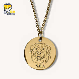 TEMU希音代发宠物线条画项链 自定义POD小猫小狗图片手绘图项链