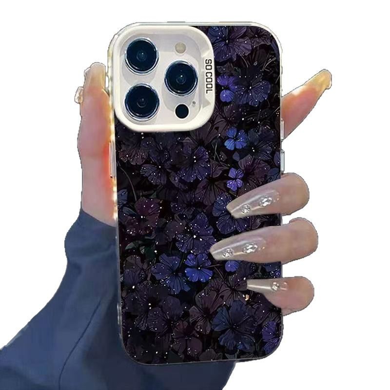 La nueva flor púrpura de la noche oscura se aplica a la carcasa del teléfono móvil iphone16 Apple 15promax/14 comercio exterior 13pro12 Europa y América