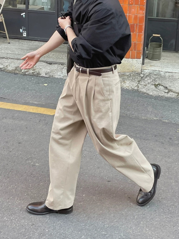 美式双褶设计感工装西裤男暗扣宽松直筒长裤休闲百搭通勤西装裤潮|undefined