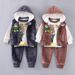 2025 秋の新スタイル子供服プラスベルベット秋と冬服子供の漫画ウサギ 3 点セット男性と女性のベビー子供セット
