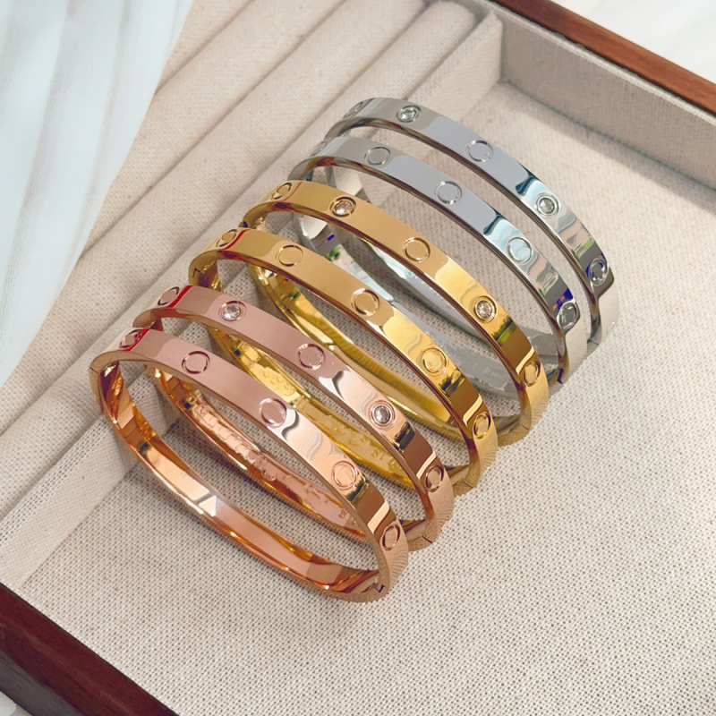 Simple Cross-Border Stainless Steel Bracelet with Diamonds, Titanium Steel Bracelet, Non-Fading Classic Hand Jewelry, Versatile Design Hand Jewelry Simple Cross-Border Stainless Steel Bracelet with Diamonds, Titanium Steel Bracelet, Non-Fading Classic Hand Jewelry, Versatile Design Hand Jewelry