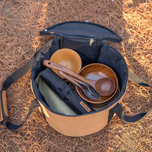 戶外野營餐具收納袋 野餐燒烤便攜廚具收納包 簡約碗筷收納手提袋