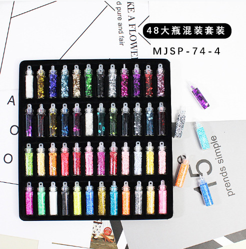 48 colores brillo polvo traje accesorios de uñas pegatinas de uñas perla en forma de corazón estrella de cinco puntas accesorios de lentejuelas de uñas fábrica