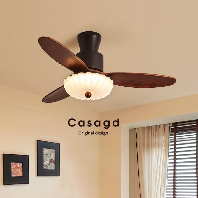 Retro Bedroom Fan Lamp, Antique Style Household 6-Speed Ceiling Fan Integrated Lamp, Solid Wood Restaurant Ceiling Fan Lamp Casa