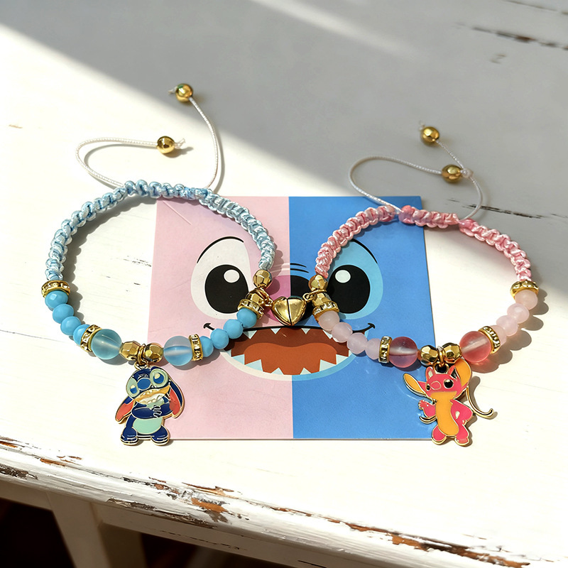 Amazon Cross-Border Hot-Selling Jewelry, Love Heart Magnetic Bracelet, Red and Blue Rope Cartoon Stitch Woven Bracelet Wholesale