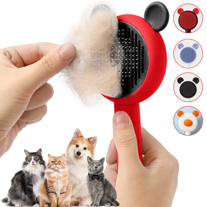 Nuevo peine para mascotas transfronterizo para eliminar el cabello flotante, limpiar y limpiar el peine para perros con un clic para eliminar el cabello, peine de aguja, suministros para mascotas al por mayor