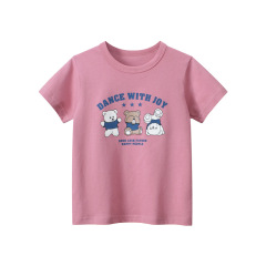 27home Korean Version Children's Summer 2024 New Arrival Short Sleeve T-shirt for Girls and Babies, Bear Cartoon Design, Wholesale