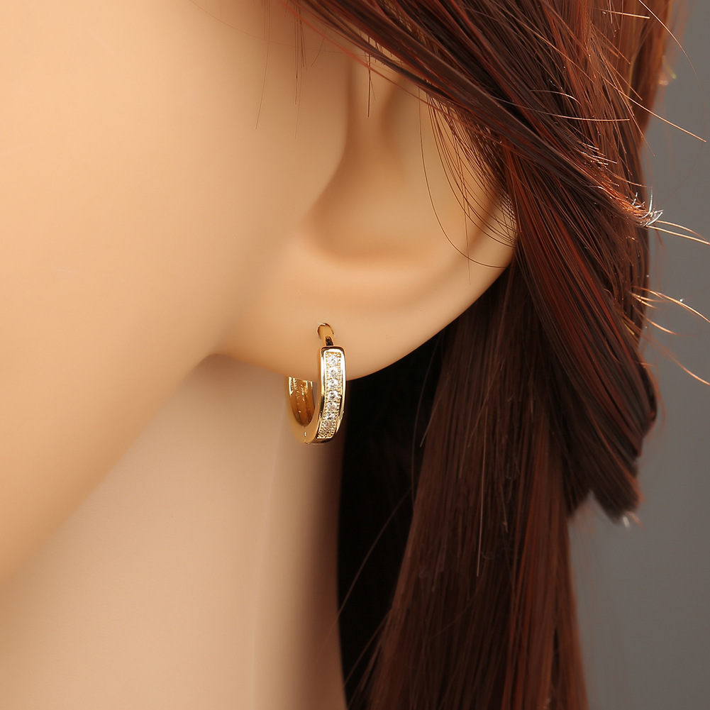 simple geometric inlaid zircon copper hoop earrings wholesale