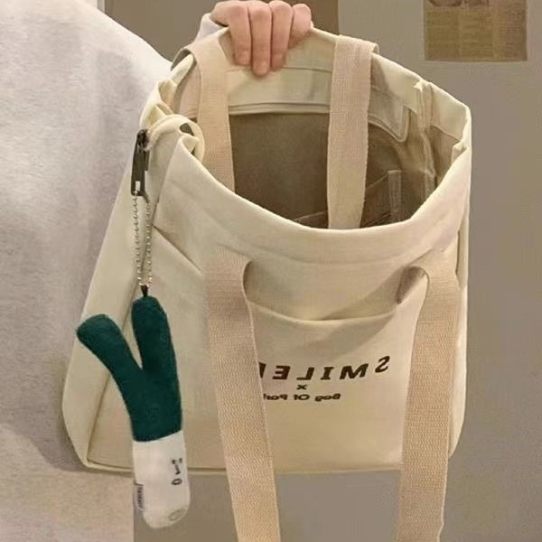대학생 클래스 캔버스 가방 여성 2025 새로운 캐주얼 올 매치 숄더 백 대용량 작업 통근 토트 백