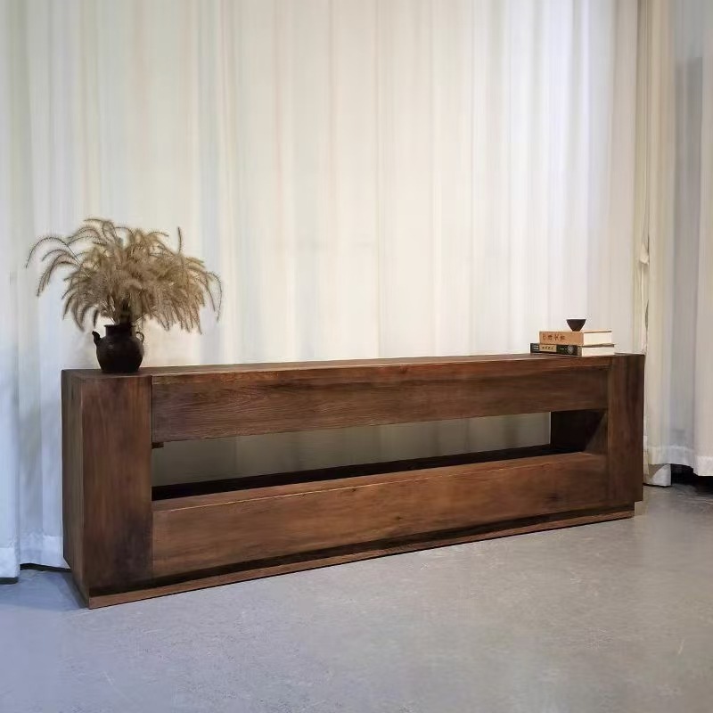 Wabi-Sabi Style Old Elm Living Room Tv Cabinet Retro B&B Entrance Storage Cabinet Solid Wood Floor-Standing Low Cabinet Storage Cabinet