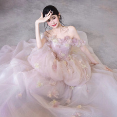 法式轻婚纱礼服2025新款新娘一字肩简约轻便迎宾小个子出门纱晨袍