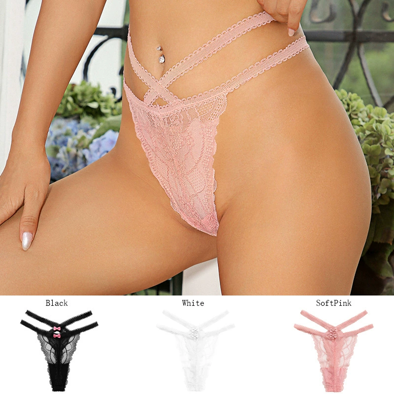 Женские стринги забавные Т-образные перспективные банты, сексуальное кружевное дышащее нижнее белье из хлопка с низкой талией и больших размеров