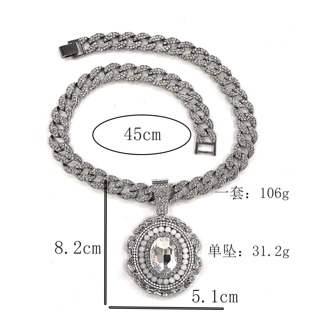 Europa y los Estados Unidos Hip-Hop aleación de diamantes de cadena de Cuba estilo de palacio colgante de gemas elípticas de moda de club nocturno para collar de hombre personalizado