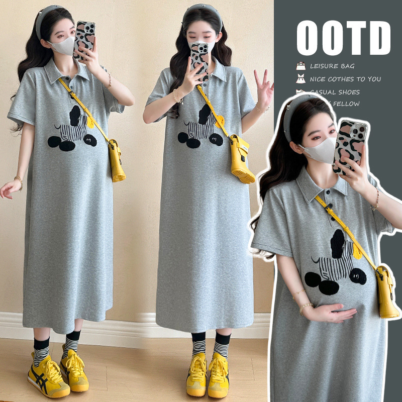 Maternity Summer Dress Trendy Mom New Fashion Embroidered Lazy Style Belly-Covering Long Dress Maternity High-End Outfit Maternity Summer Dress Trendy Mom New Fashion Embroidered Lazy Style Belly-Covering Long Dress Maternity High-End Outfit