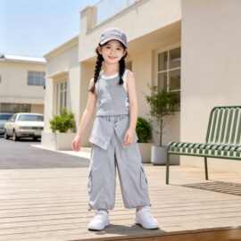 女童套装夏款2026背心薄款裤子夏季休闲裤街舞阔腿裤长裤套装